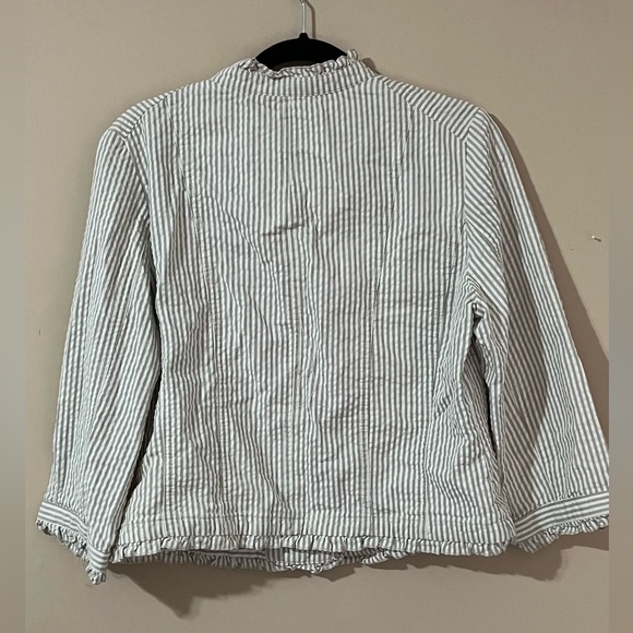 Sandro Tan and White Striped cropped button Jacket size Large - Picture 6 of 8